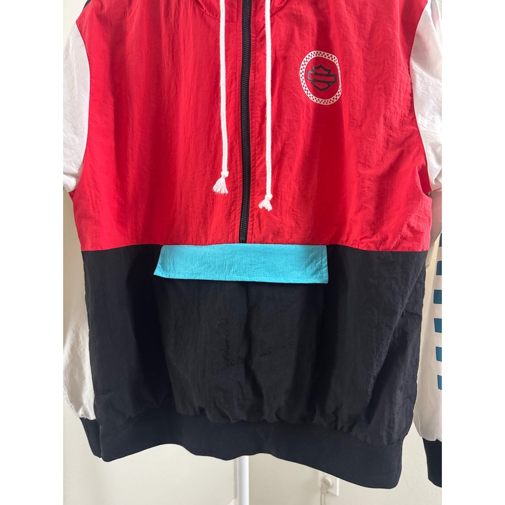 Harley-Davidson Mens Colorblock Anorak Windbreaker Jacket Red Black White Size M - Picture 5 of 12